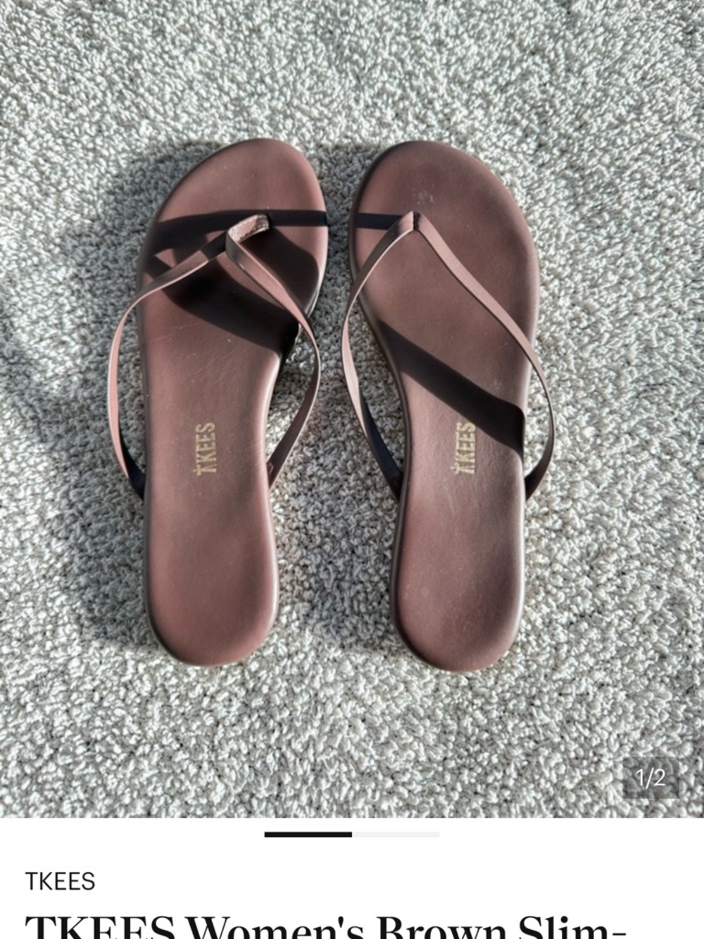 TKEES Brown Slim-Strap Leather Flip Sandals